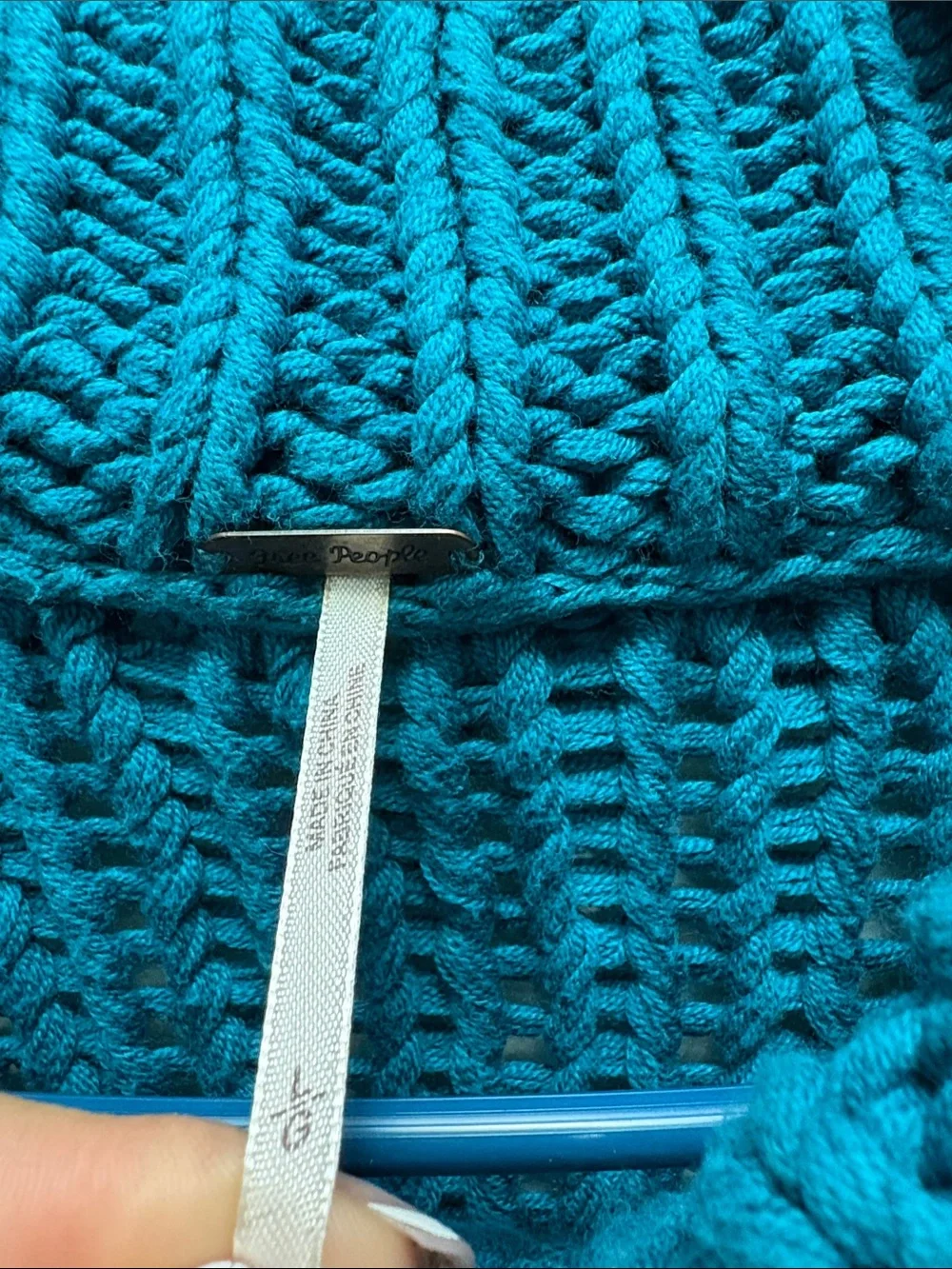 Free People My Only Sunshine Sweater Teal Chunky Knit Oversized Mock Neck Large